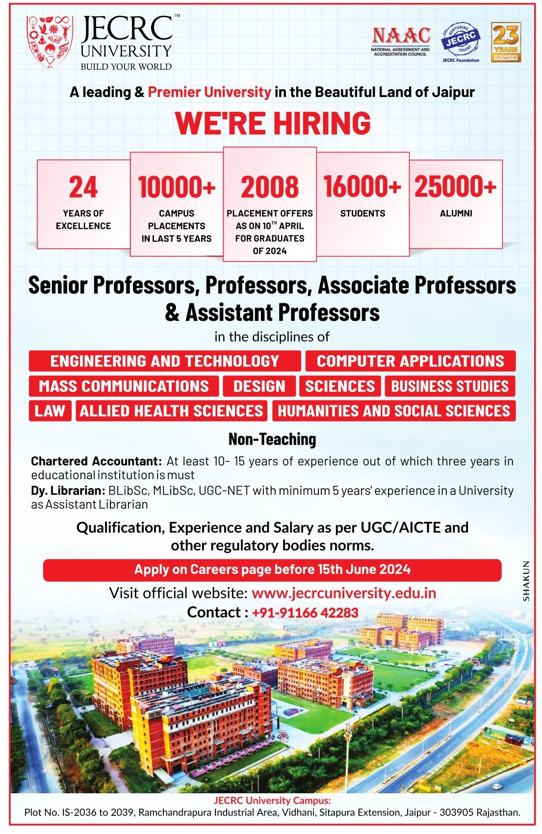 JECRC University Teaching Non Teaching Job 